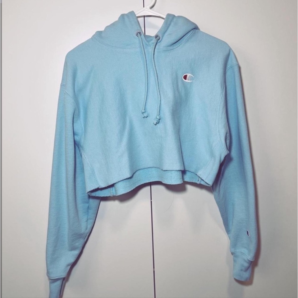 Champion Women's Sky Blue Cropped Hoodie